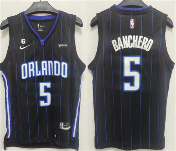 Mens Orlando Magic #5 Paolo Banchero Black With No.6 Patch Icon Edition Stitched Swingman Jersey->orlando magic->NBA Jersey